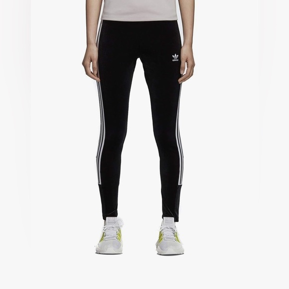 adidas Pants - Adidas Originals Velvet Vibes Velour Leggings Black Superstar Firebird Luxe